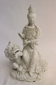 Chinese blanc de shin sculpture of Guanyin