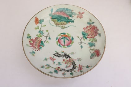 Chinese 19th c. famille rose porcelain stem plate