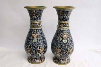 Pair Chinese vintage cloisonne vases
