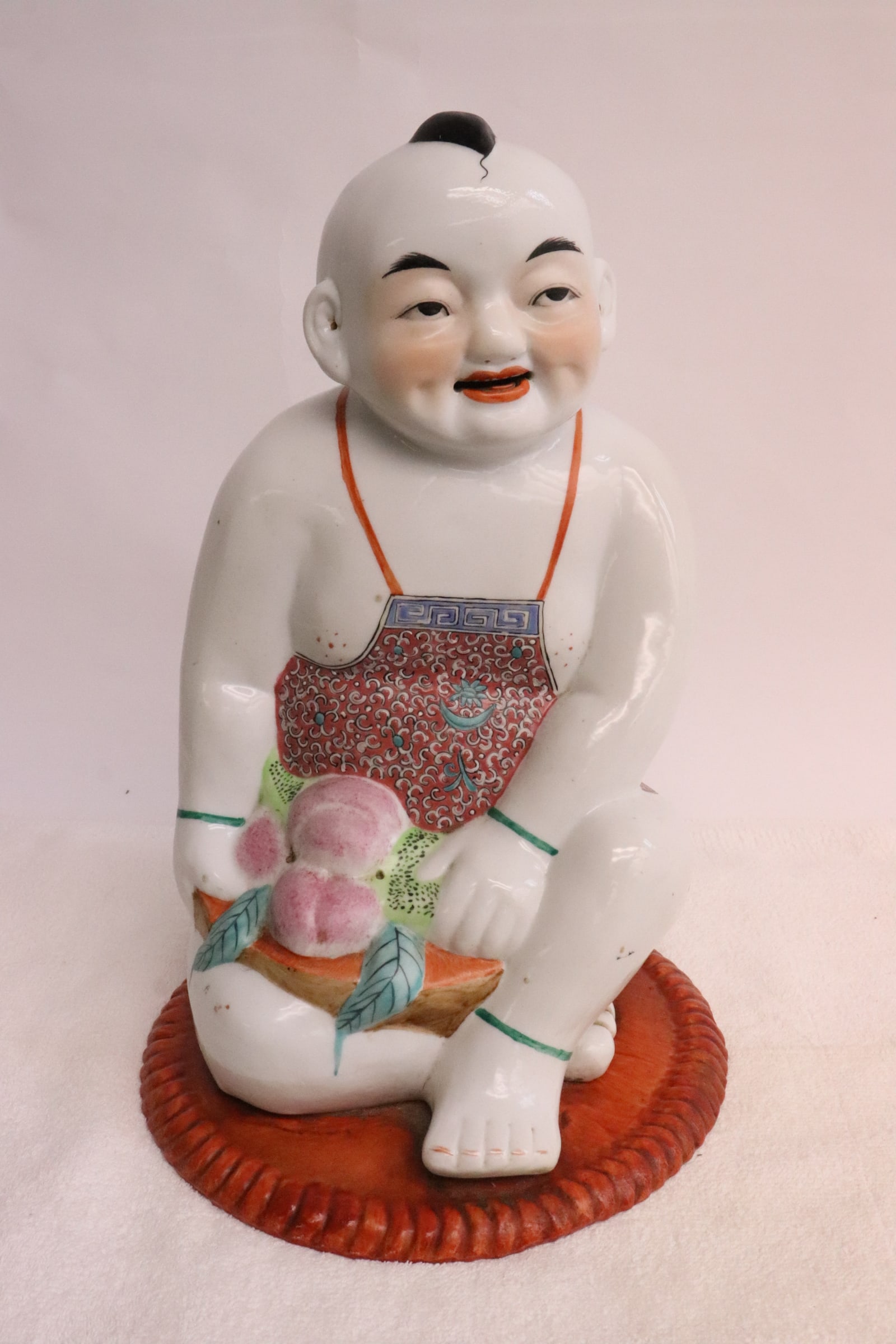 Chinese late 19th c. famille rose porcelain baby: Chinese late 19th century famille rose porcelain baby, 12.3"H