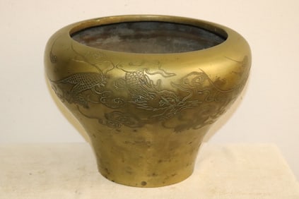 Large Chinese early 19th c. brass temple censer