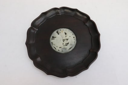 Rosewood plate with Peking glass inset