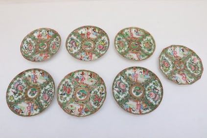 7 pieces antique rose canton porcelain plates