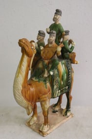 Large sancai earthenware camel with foreigners