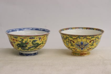 Pair enamel on porcelain bowls