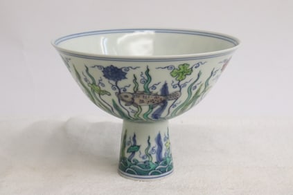 Wucai porcelain stem bowl