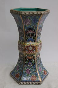 Beautiful famille rose porcelain hexagonal vase