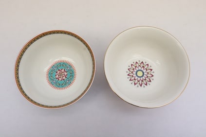 Pair enamel on porcelain bowls