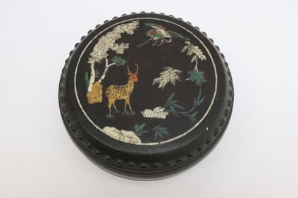 A round ink stone with inlaid box