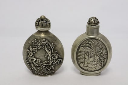 2 white metal snuff bottles