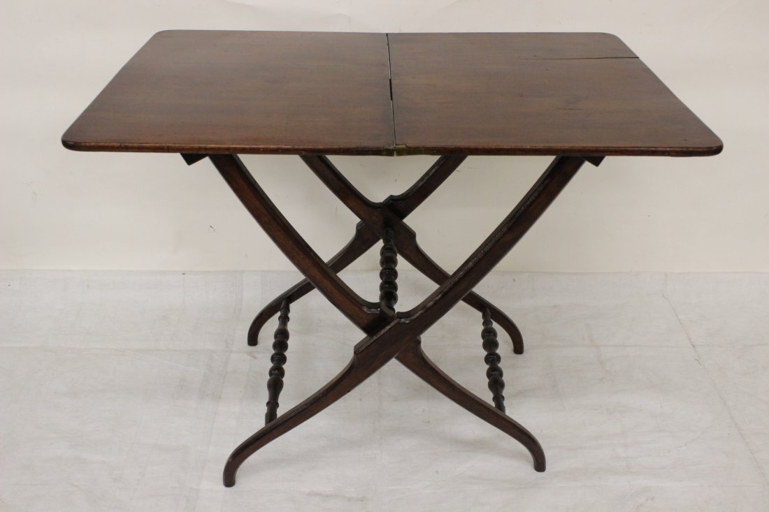 Antique English butler's folding table: Antique English butler's folding table, circa 1850. Provenance: Estate of Hal Roach Jr, 28"x35"x22.5"