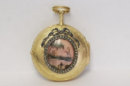 18K antique European chain drive pocket watch w/ diamonds