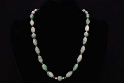 Chinese jadeite bead, w/ 14K bead necklace, GIA certificate