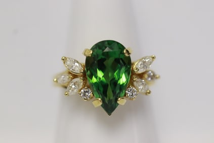 18K Y/G tourmaline diamond ring w/ GIA certificate