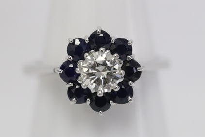 18K W/G diamond sapphire ring w/ GIA certificate