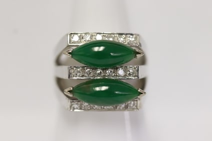 14K W/G jadeite diamond ring w/ GIA certifivate