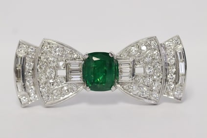 art deco platinum tsavorite brooch w/ GIA certificate