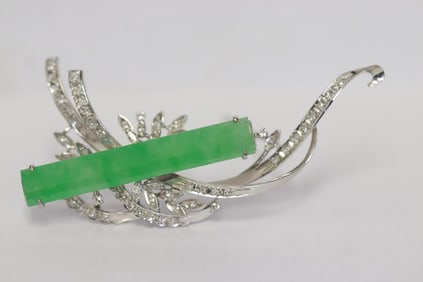 18K W/G jadeite diamond spray brooch