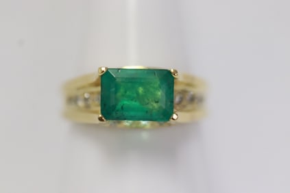 14K Y/G emerald diamond ring w/ GIA certificate