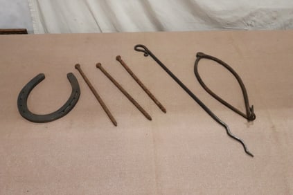 Cast iron horseshoe, Victorian nails, etc