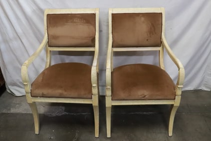 Pair painted white club chairs