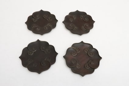 4 fine vintage wood carved small dishes