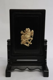 Very nice vintage zitan wood plaque on stand