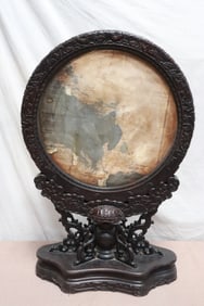 vintage marble plaque w/ carved rosewood frame & stand