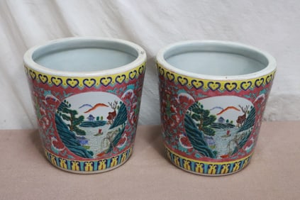 Pair Chinese early 20th c. famille rose planters