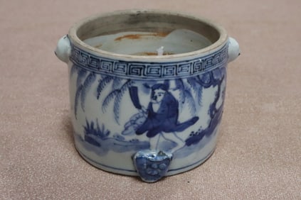 A Ming blue and white porcelain tripod censer