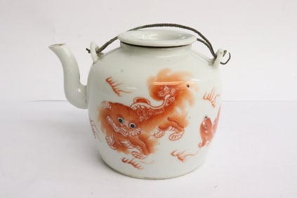 A late 19th c. red & white porcelain wine server