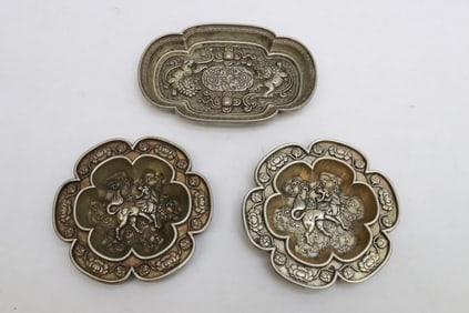 3 fancy white bronze plates