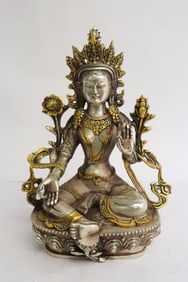 Chinese parcel gilt bronze sculpture of deity