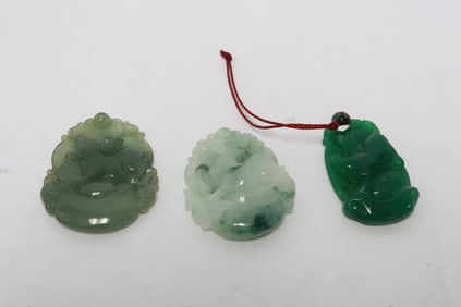 3 jadeite like stone carved ornaments