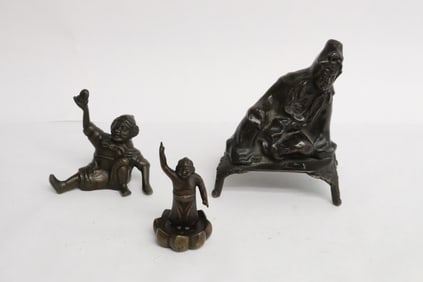 3 Chinese 19th/20th c. bronze sculpture of deity
