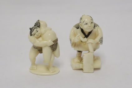 2 Japanese bone carved netsukes