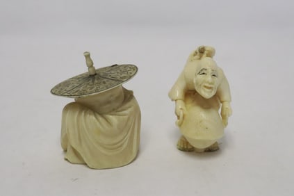 2 Japanese bone carved netsukes