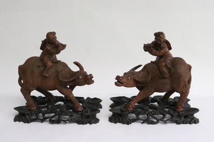 Pair Chinese 19th/20th century wood carvings
