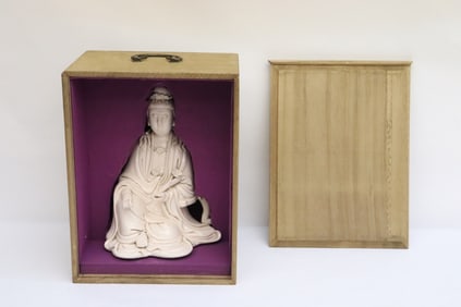 Chinese blanc de shin sculpture in storage box