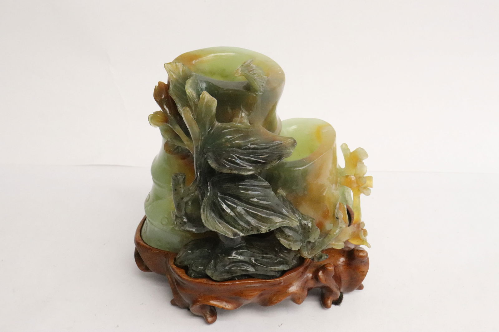 Very nice jade like stone carved twin vase (1 of 9)