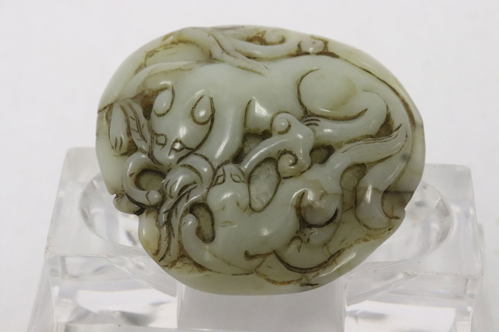 Jade like stone carved ornament: Jade like stone carved ornament, 2.2"x2.5"x0.65"