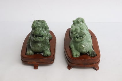 2 jade like stone carved fulion, repair