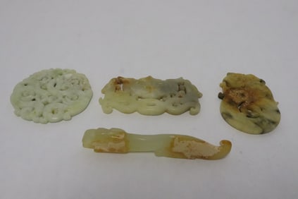 4 jade like stone carved ornaments