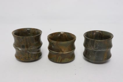3 agate carved wine cups