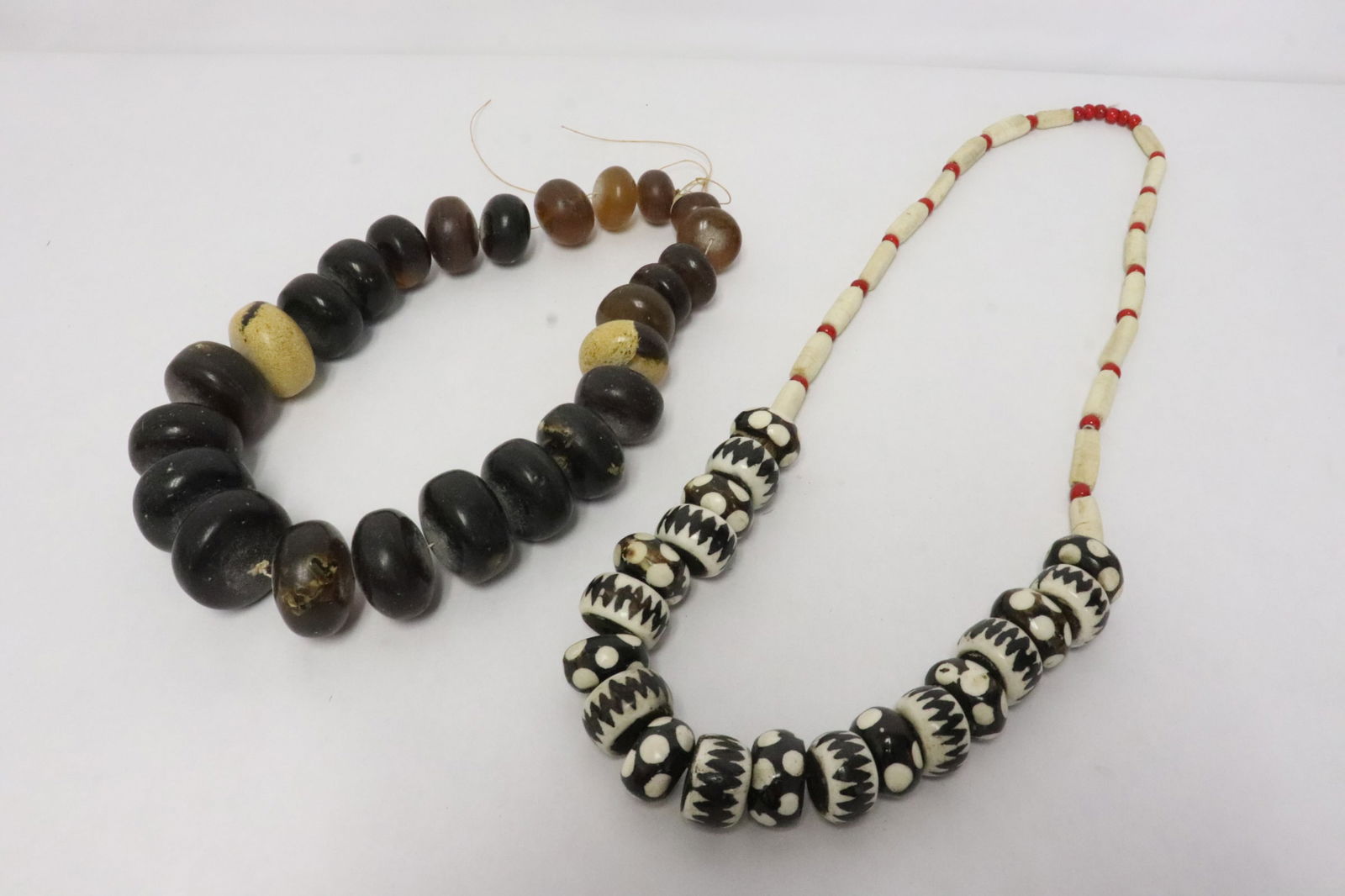amber like bead necklace, & a painted(?) bead necklace (1 of 9)
