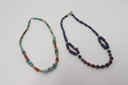 a lapis like bead necklace, & a jade like bead necklace