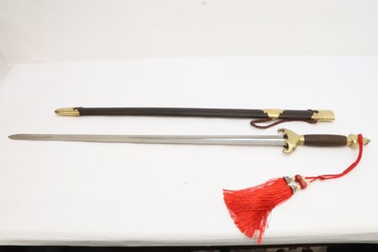 A Chinese sword with rosewood scabbard