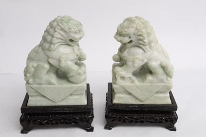 Pair stone carved fulions