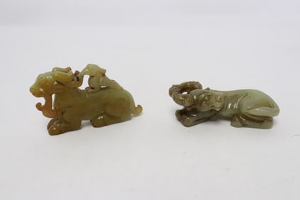 2 celadon jade carved ornaments