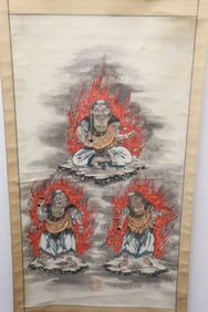 Chinese vintage watercolor on rice paper scroll